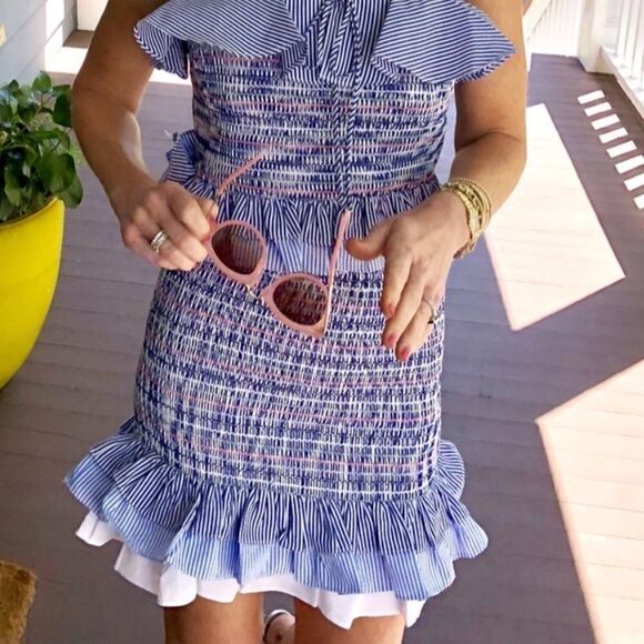 NEW! High Waisted Smocked Ruffle Seersucker Mini Skirt - Picture 7 of 7